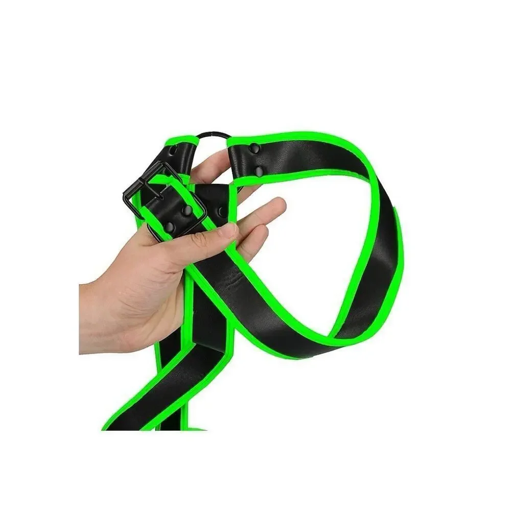 🦋B2G1🦋OUCH! Glow In The Dark NEON GREEN Bonded Leather Gladiator Harness | L/XL
